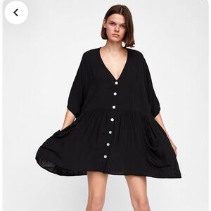 Zara Oversized Button Down Tunic V Neck Black